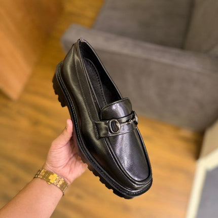Men's Luxury Chunky Black Loafers with Signature Buckle - Showroom Quality