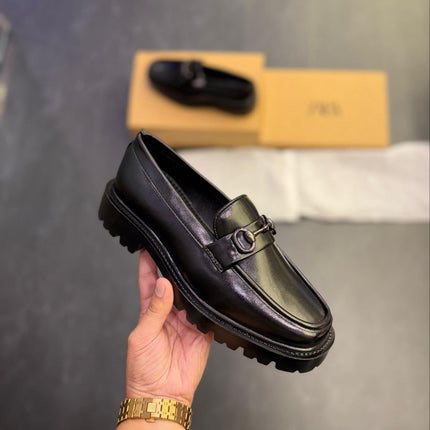 Men's Luxury Chunky Black Loafers with Signature Buckle - Showroom Quality
